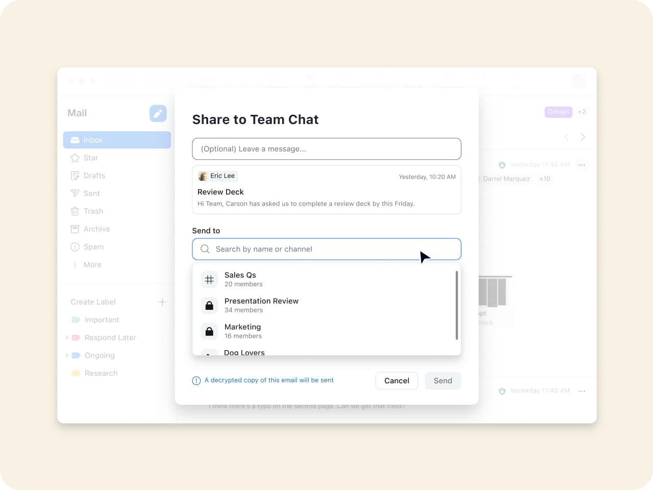 View email conversations in Team Chat