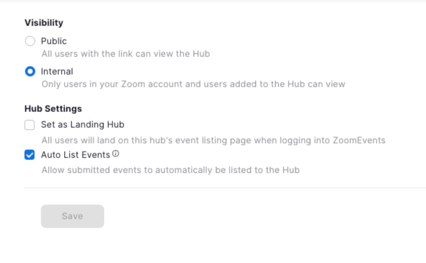 Zoom Events virtual event hub